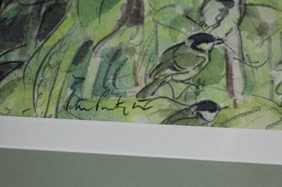 Lot 130 - Peter Partington, contemporary, signed pencil and watercolour - spring time garden with birds and animals, in glazed frame, 30cm x 46cm  
 Illustrated: Secret Lives Of Garden Wildlife