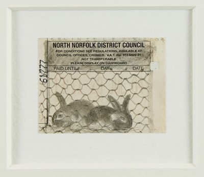 Lot 894 - *Colin Self (b.1941) pencil on parking ticket - Rabbit hutch