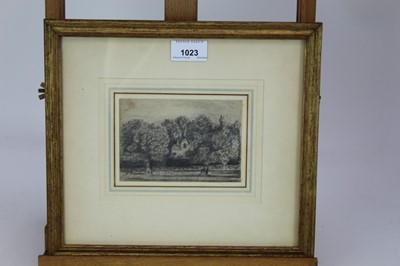 Lot 1023 - Attributed to Lionel Bicknell Constable (1828-1887) pencil drawing - Cottage Among Trees, 9.3cm x 13.3cm