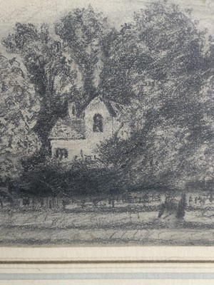 Lot 1023 - Attributed to Lionel Bicknell Constable (1828-1887) pencil drawing - Cottage Among Trees, 9.3cm x 13.3cm