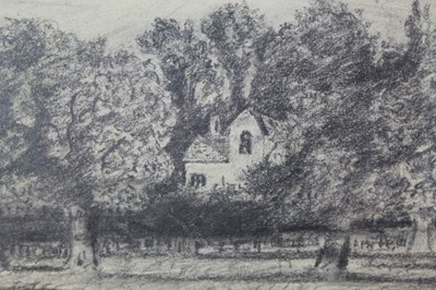 Lot 1023 - Attributed to Lionel Bicknell Constable (1828-1887) pencil drawing - Cottage Among Trees, 9.3cm x 13.3cm