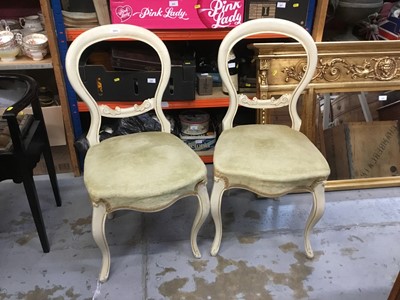 Lot 1023 - Pair Victorian-style cream painted balloon back dining chairs