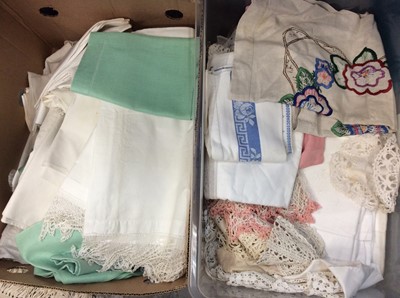 Lot 465 - Four boxes vintage table linens, pillow cases, mats, embroidered pieces etc