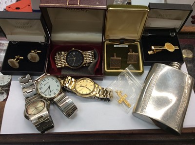 Lot 707 - Pair 9ct gold cufflinks, various wristwatches and sundries