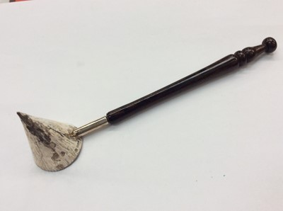 Lot 687 - Silver candle snuffer with turned wood handle