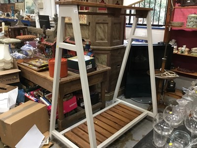 Lot 1050 - Painted pine open hanging clothes rail with undertier