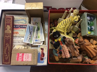 Lot 99 - Old postcards, cigarette cards, portrait miniatures, carved wooden figures and sundry items