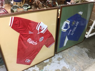 Lot 284 - Liverpool Football Shirt together with a Chelsea Football Shirt, both mounted in glazed framed (2)