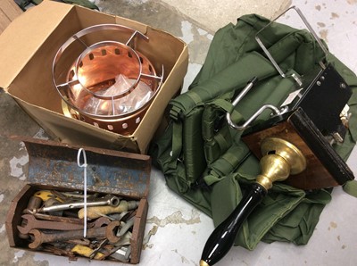 Lot 286 - Quantity metal ware, plated items, hand tools and fittings, lamps and sundries