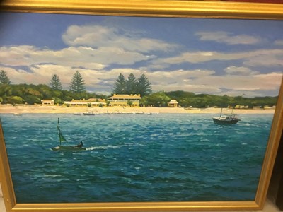 Lot 104 - H wangaller oil on canvas Coastal scene, signed 87 x 118cm framed