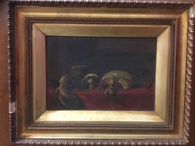 Lot 113 - After Landseer - oil on canvas - Two spaniels, gilt frame