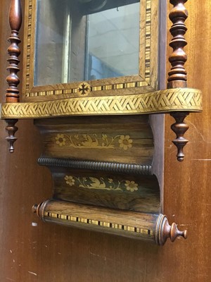 Lot 473 - Victorian wall clock with square painted dial in a parquetry inlaid case