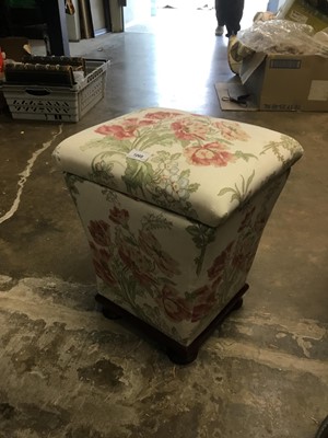 Lot 1069 - Victorian box ottoman with floral upholstery on bun feet