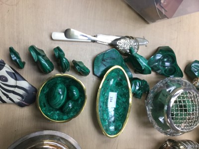 Lot 334 - Group of Russian Malachite together with cut glass rose bowl, carved wooden figure and other items