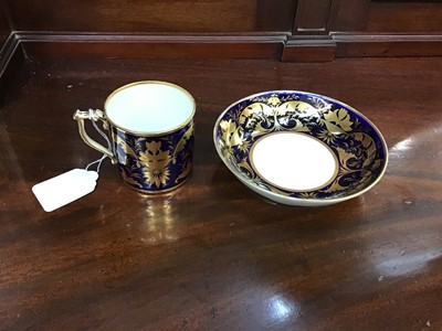 Lot 124 - Antique early 19th century Crown Derby cobalt blue and gilt coffee can and saucer