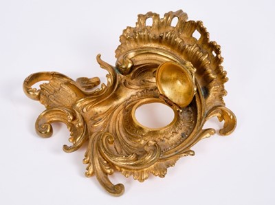 Lot 156 - 19th century Continental ormolu inkwell, asymmetric Rococo form marked ‘Deraux’.