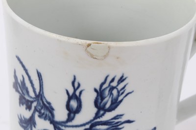 Lot 134 - 18th century Worcester blue and white porcelain mug and tankard