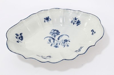 Lot 113 - Mid 18th century Worcester blue and white porcelain sugar bowl, together with  18th century Worcester porcelain shaped circular blue and white dish, restored crescent mark, and  18th century Worces...