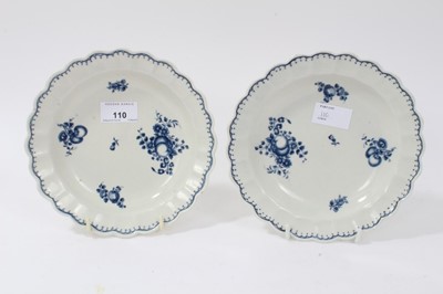 Lot 110 - Pair of mid 18th century Worcester blue and white porcelain dishes of fluted circular form, crescent mark