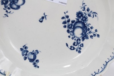 Lot 110 - Pair of mid 18th century Worcester blue and white porcelain dishes of fluted circular form, crescent mark