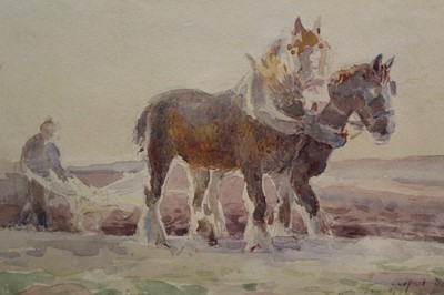 Lot 878 - Manner of Alfred Munnings (1878-1959) watercolour - Plough team, bearing signature and date 1892, framed