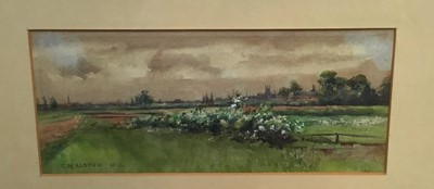 Lot 85 - Charlotte M. Alston (act.1887-1914) watercolour - a rural landscape, signed and dated 1913, in glazed frame, 11cm x 26cm