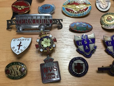 Lot 308 - Vintage badges -mostly enamel selection including 1932 Sydney Harbour Bridge, Woman's league of health and beauty, eastern Counties Buses, various railway, Golden shred and others