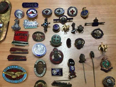 Lot 308 - Vintage badges -mostly enamel selection including 1932 Sydney Harbour Bridge, Woman's league of health and beauty, eastern Counties Buses, various railway, Golden shred and others