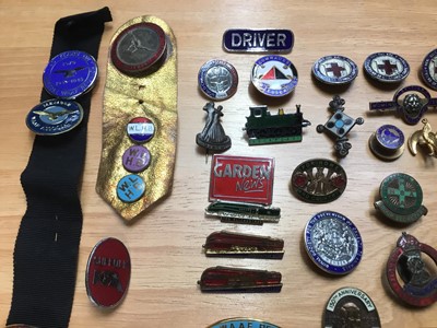 Lot 308 - Vintage badges -mostly enamel selection including 1932 Sydney Harbour Bridge, Woman's league of health and beauty, eastern Counties Buses, various railway, Golden shred and others