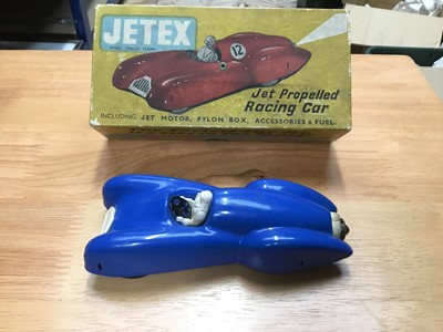 Lot 313 - Jetex Jet propelled racing car in original box in blue and white livery.