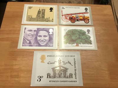 Lot 317 - Stamps GB PHQ cards selection of mint issues 1973 Royal Wedding, 1973 Parliament, 1973 Inigo Jones,1974 horse chestnut tree, 1974 fire engine  (5)
