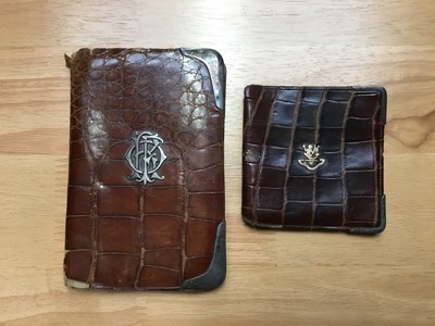 Lot 330 - Vintage Asprey gold and silver mounted crocodile wallet and another by Drew and Sons