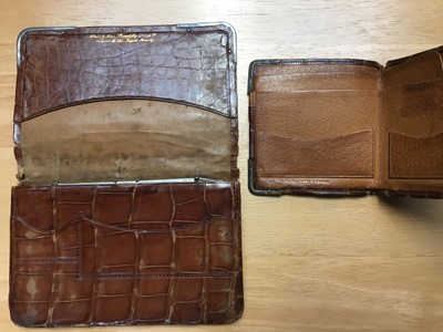 Lot 330 - Vintage Asprey gold and silver mounted crocodile wallet and another by Drew and Sons