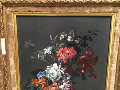 Lot 113 - F. Van Bloemart, oil on board - still life with flowers in an urn on a table, in gilt and velvet frame, 24cm x 19cm