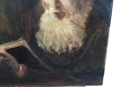 Lot 114 - English School, 19th century, oil on canvas - portrait of Charles Darwin reading a book, unframed, 36cm x 41cm