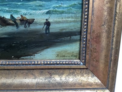 Lot 117 - English School, 19th century, oil on canvas - St. Albans Bay, Jersey, inscribed, in gilt frame, 19cm x 29cm