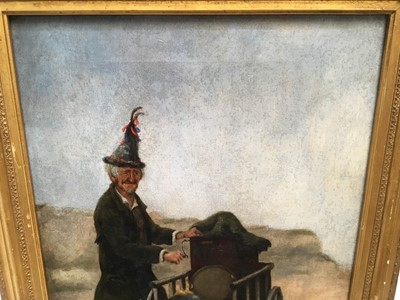 Lot 118 - English School, mid 19th century, oil on canvas - The Hurdy Gurdy Man, in gilt frame, 40cm x 30cm