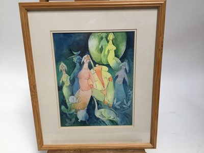 Lot 125 - Vacant Narayan Chinchwadkar (b.1934) oil on canvas - seated figure, signed, 27cm x 22cm, together with an ink and watercolour - figures, signed, in glazed frame, 28cm x 22cm (2)