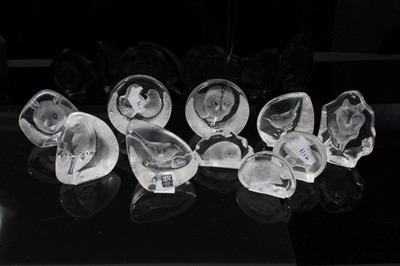 Lot 988 - Collection of ten miniature Mats Jonasson Swedish glass intaglio sculptures