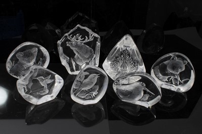 Lot 873 - Seven Mats Jonasson Swedish glass intaglio sculptures