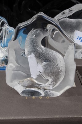 Lot 855 - Collection of five Mats Jonasson Swedish glass intaglio sculptures