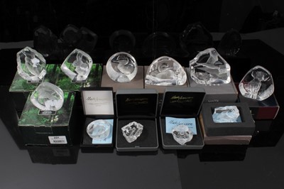 Lot 847 - Collection of eleven miniature Mats Jonasson Swedish glass intaglio sculptures