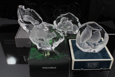 Lot 871 - Collection of four Mats Jonasson Swedish glass intaglio sculptures