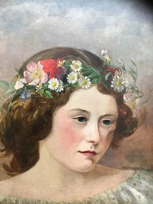 Lot 149 - English School, late 19th / early 20th century oil on canvas - portrait of a girl with flowers in her hair