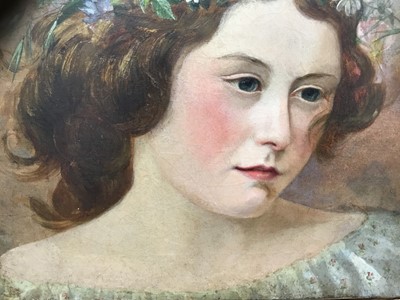 Lot 149 - English School, late 19th / early 20th century oil on canvas - portrait of a girl with flowers in her hair