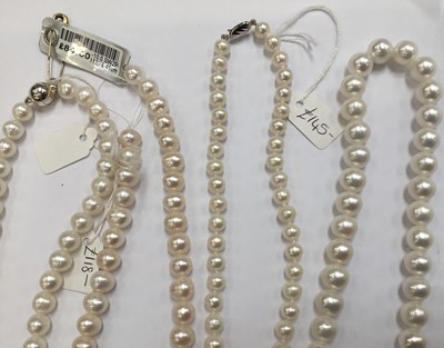 Lot 205 - Four strings of freshwater cultured pearls measuring approximately 7.5-10mm