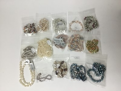 Lot 220 - Collection of freshwater cultured pearl necklaces, bracelets and strings, new stock.