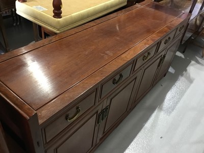 Lot 151 - Suite of Chinese rosewood furniture comprising extending dining table, sideboard and set of eight chairs.