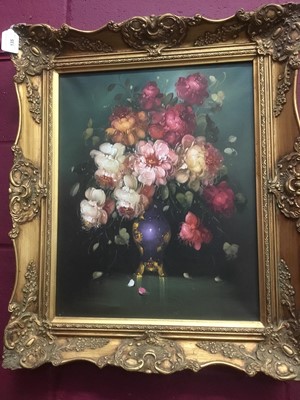Lot 135 - Continental school oil on canvas still life of flowers