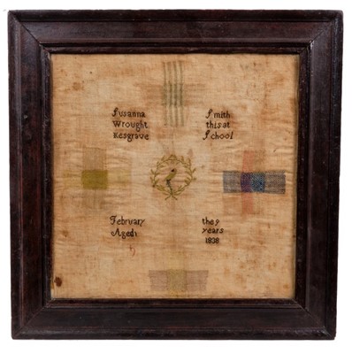 Lot 723 - Local interest - early Victorian darning sampler